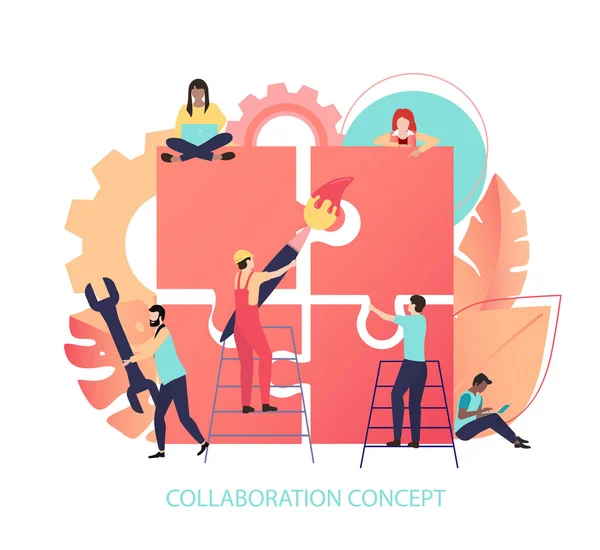 İşbirliği kavramı. İnsanlar puzz biraraya ile tasarım şablonu — Stok Vektör