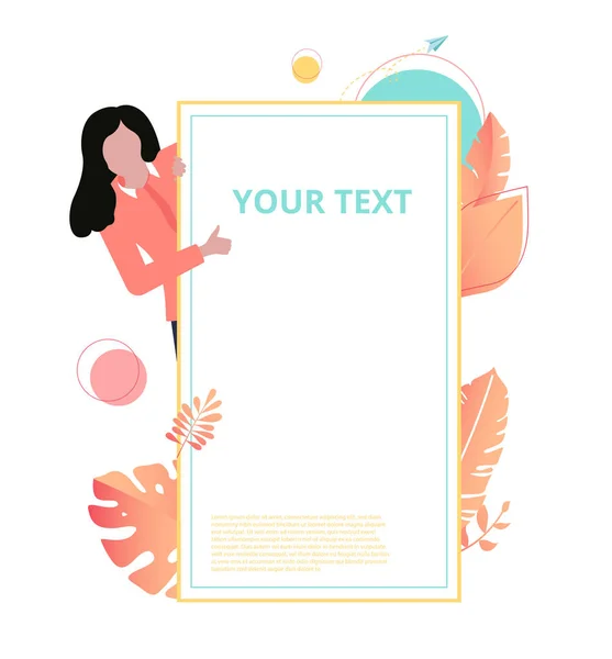 White and coral paper template with woman and space for your tex — Stock Vector
