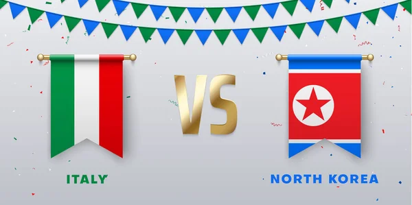 Italien vs Nord Korea: lag presentation för Sportspel, kompetens — Stock vektor