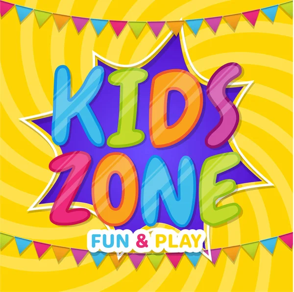 Färg affisch för Kids Zone i tecknad stil. Plats för nöje och p — Stock vektor