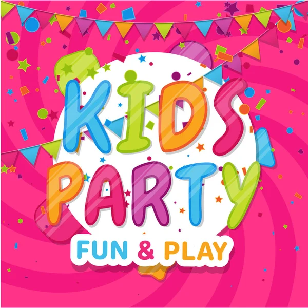 Kids Party. Roze poster voor kinderen zone, plaats voor plezier en spelen. — Stockvector