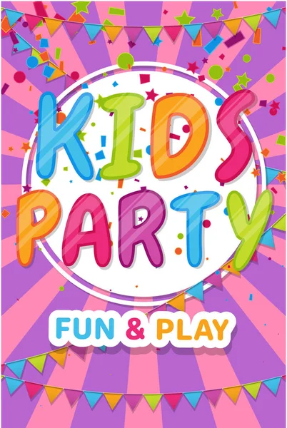 Kids Party. Színes plakát gyerekeknek övezetben, hely a szórakozás és PLA — Stock Vector