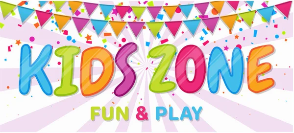 Colorful banner for kids zone in cartoon style. Place for fun an