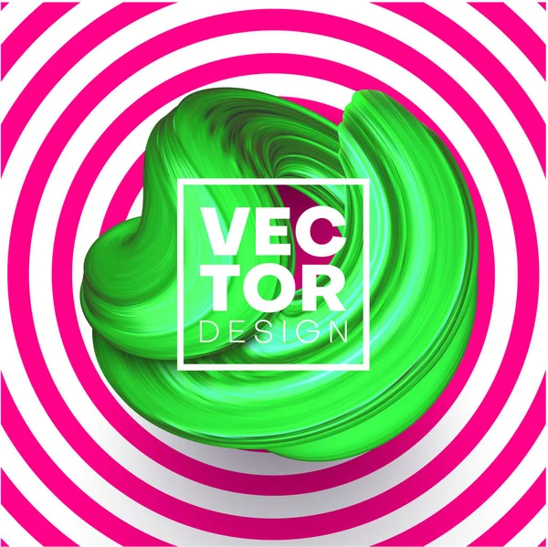 Fondo creativo a rayas rosadas con pincelada verde abstracta — Vector de stock