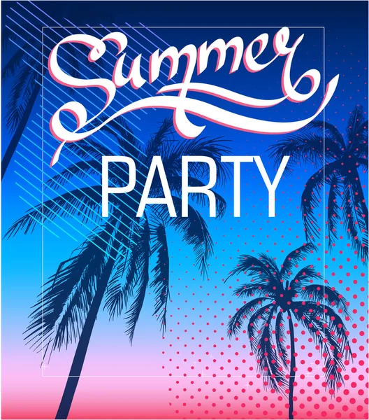Summer party. Background with palm trees. T-shirt print with ins — Stock Vector