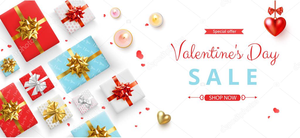 Valentine's Day Sale promotion poster with colorful top view gif