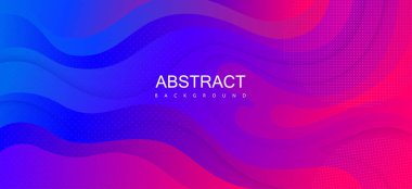 Soyut dalgalı desenli pembe ve mavi spektrumlu afiş.