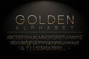 Altın Latin alfabesi ve figürleri. Yazı tipi tasarımı. 