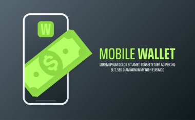 Akıllı telefon ve yeşil dolar b ile Mobil cüzdan gri arka plan