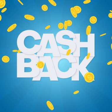 Altın dolar sikke ile Para cashback mavi poster.