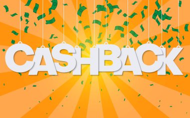 Yeşil dolar banknotlar ile Para cashback turuncu poster.