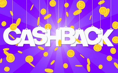 Altın dolar sikke ile Para cashback mor poster.