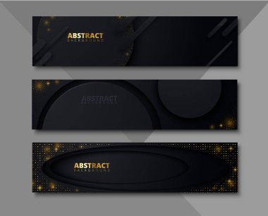 Altın payetler ile siyah soyut afiş seti.