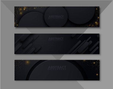 Altın payetler ile siyah soyut afiş seti.