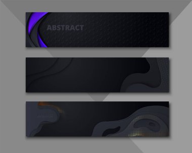 Geometrik desenli siyah soyut afişler kümesi.