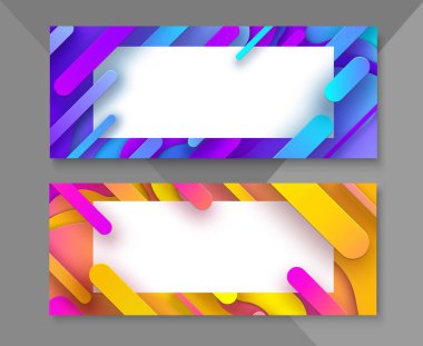 Beyaz çerçeve ve renkli geometrik soyut afiş seti 