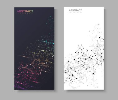 Renkli ağ deseni ile soyut posterler seti.