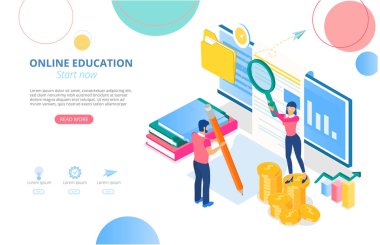 Online eğitim. Erkek çalışması ile arka plan veya ana sayfa şablonu