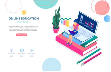 Online eğitim. Dizüstü bilgisayar ile arka plan veya ana sayfa şablonu