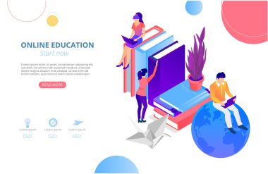 Online eğitim. İnsanlar la arka plan veya ana sayfa şablonu st