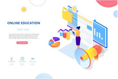 Online eğitim. Bilgisayarla arka plan veya ana sayfa şablonu 