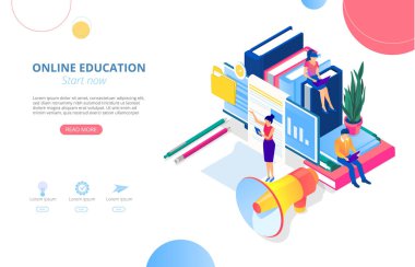 Online eğitim. Bilgisayarla arka plan veya ana sayfa şablonu 