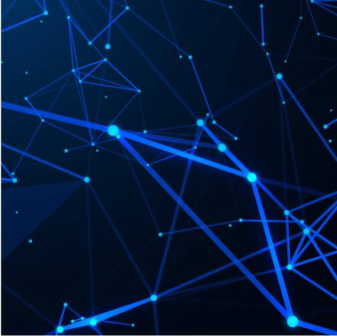 Neon geometrik desenli soyut mavi arka plan. İletişim