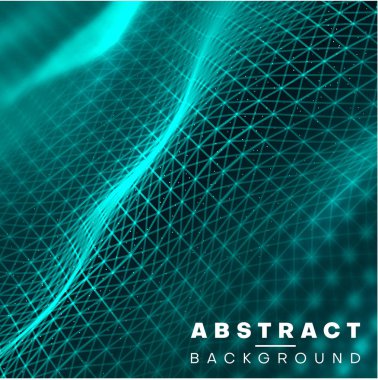 Yeşil yüzeyli soyut dijital arka plan, neon ağ tex