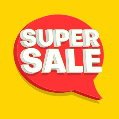 Süper satış. Kırmızı 3d konuşma balonu ve wh ile sarı promosyon posteri