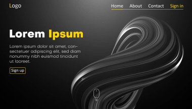 Simgeler ve soyut fırça darbesi ile siyah web ana sayfası şablonu 