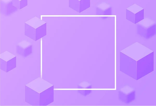 Бузковий фон з квадратною рамкою та абстрактним візерунком 3d кубиків — стоковий вектор