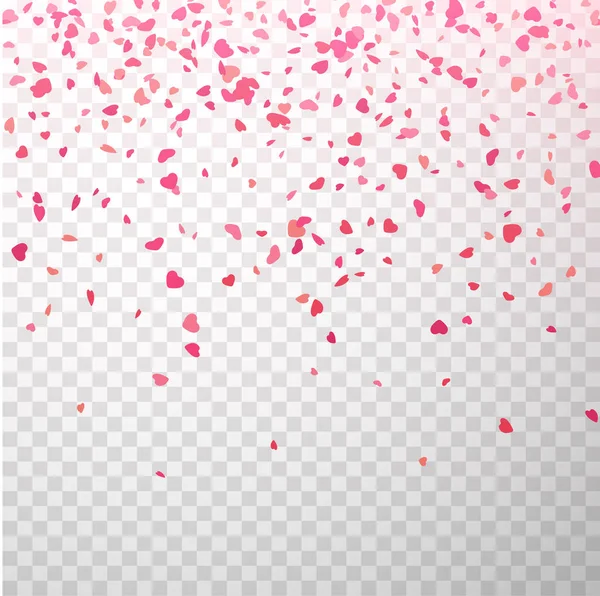 Red and pink paper confetti in shape of hearts on transparent ba — Stock Vector