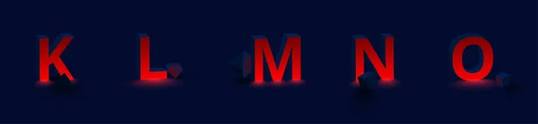 Kırmızı ışıklı latince 3d harfler K, L, M, N, O. Günlük için yazı tipi tasarımı — Stok Vektör
