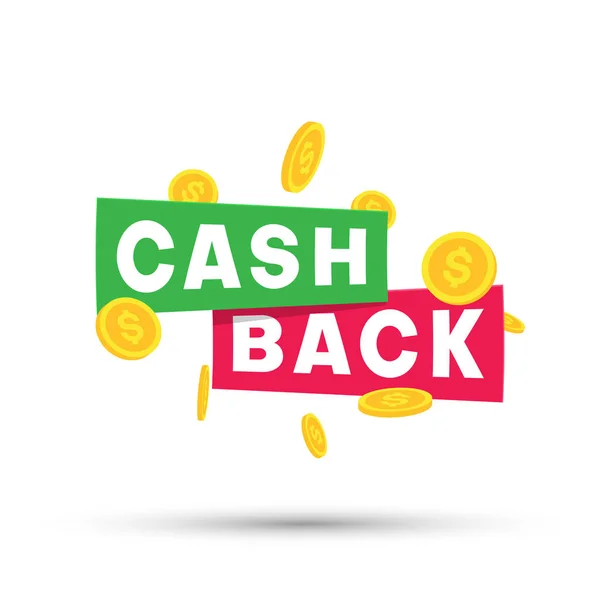 Dinheiro cashback cartaz branco com moedas de ouro dólar . — Vetor de Stock