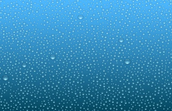 Fondo azul con gotas de agua o líquido realistas . — Vector de stock