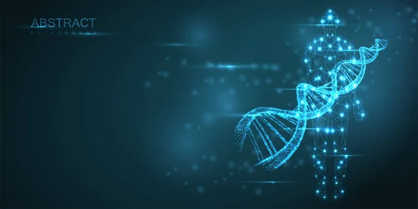 Fondo abstracto azul con molécula luminosa de ADN, hélice de neón — Vector de stock