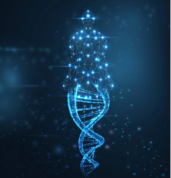 Biru abstrak latar belakang dengan molekul DNA bercahaya, neon helix - Stok Vektor