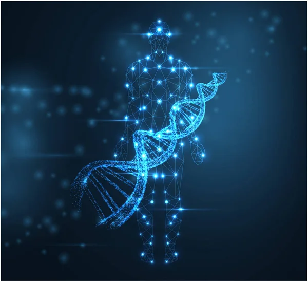 Blauer abstrakter Hintergrund mit leuchtendem Dna-Molekül, Neon-Helix — Stockvektor