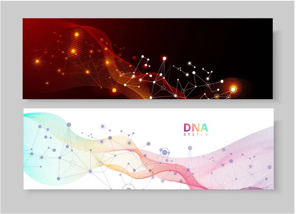 Bannières abstraites avec molécule d'ADN, motif d'hélice . — Image vectorielle