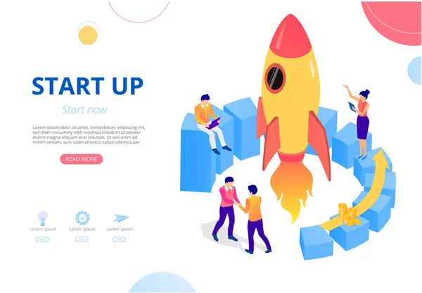 Nieuwe business start up. Homepage template met mensen, geld en — Stockvector