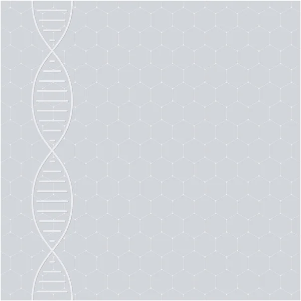 Molecola astratta di DNA, elica bianca su fondo grigio. Medicinali — Vettoriale Stock