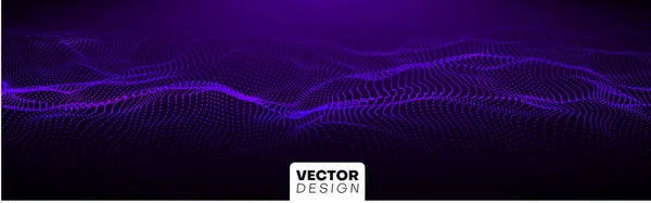 Abstract purple banner with neon digital wavy pattern. — Stock Vector