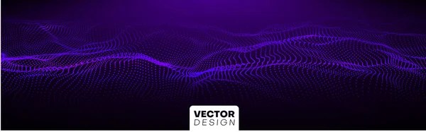 Banner roxo abstrato com padrão ondulado digital de néon . — Vetor de Stock