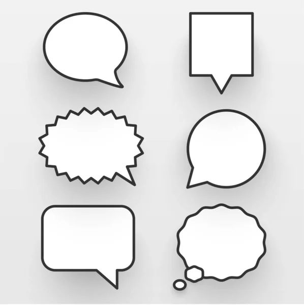 Conjunto de réplica aislada en blanco y negro o silueta de burbuja de habla — Vector de stock