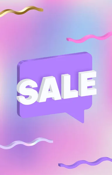 Prodej fialový reklamní proužek s fialovou tvůrčí bublinou 3D řeči. — Stockový vektor