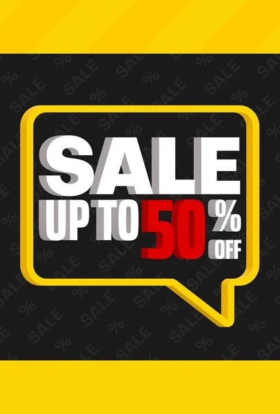 Försäljning upp till 50% rabatt. Svart och gul promo affisch med Speech Bu — Stock vektor