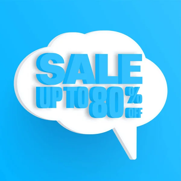 Sale up to 80% off. Blue promo poster with white 3d speech bubbl — Stock Vector