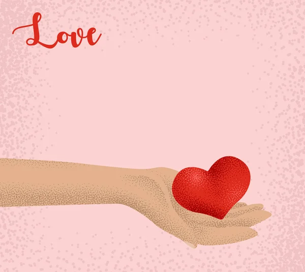 Carte rose avec coeur sur la paume pour la Saint-Valentin . — Image vectorielle
