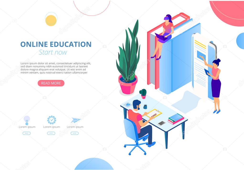 Online education. Background or homepage template with man study