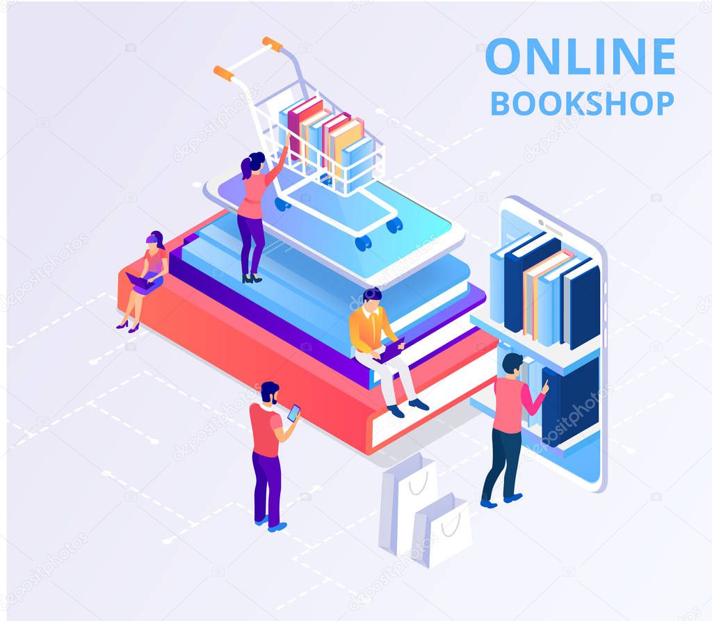 Online bookshop, library, web archive. Landing page template wit